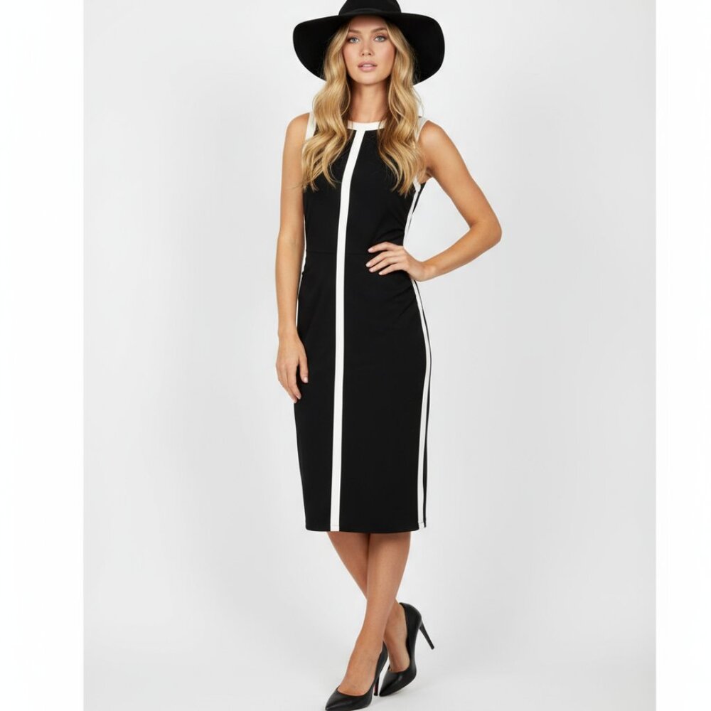 Ralph Lauren Black & White Color Block Sleeveless Knee Length Dress 6